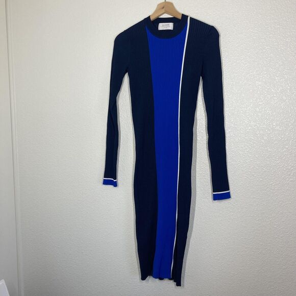 La Ligne New York Dress S Navy Blue Colorblock Ribbed Knit Bodycon Long Sleeve - Picture 10 of 16